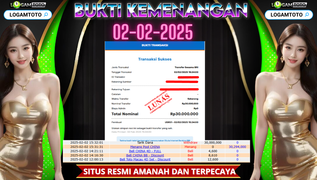 SELAMAT KEPADA MEMBER SETIA LOGAMTOTO BERHASIL JACKPOT DI PERMAINAN TOGEL CHINA  POOLS